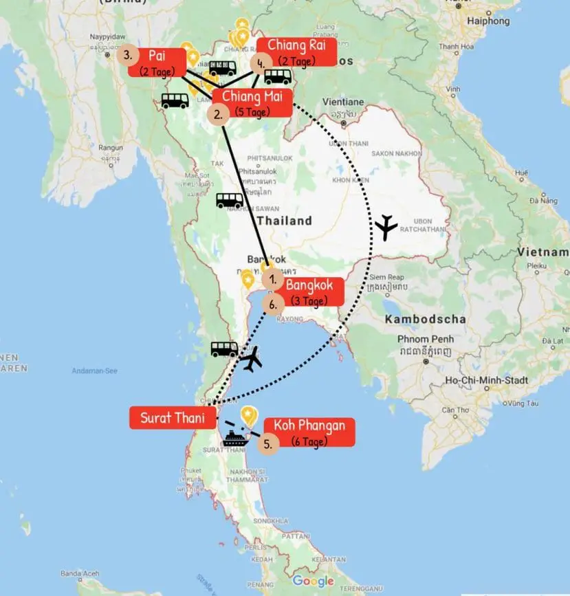 karte thailand backpacking route
