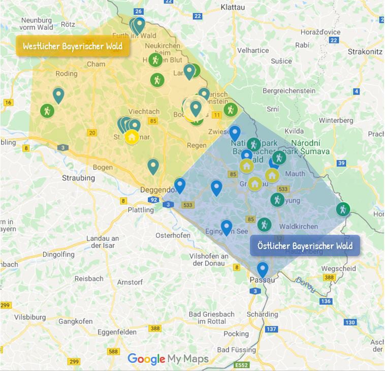 bayerischer wald aktivitaeten karte