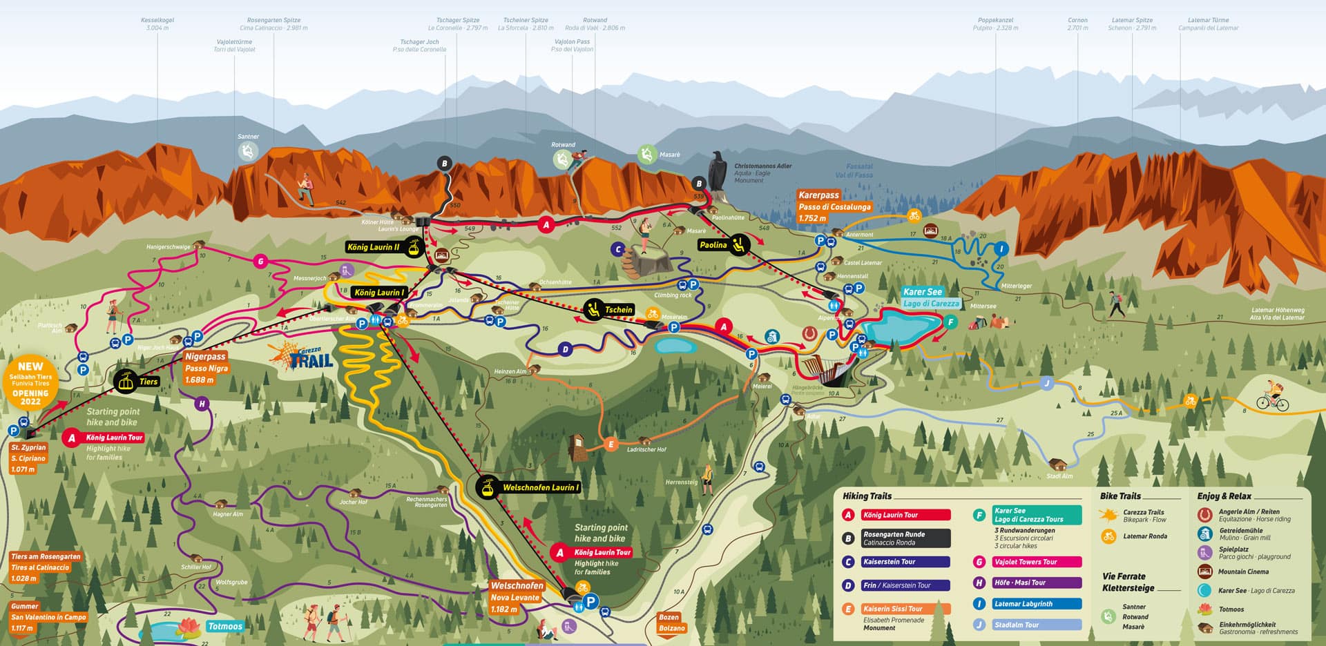 Karte Carezza Bergbahnen
