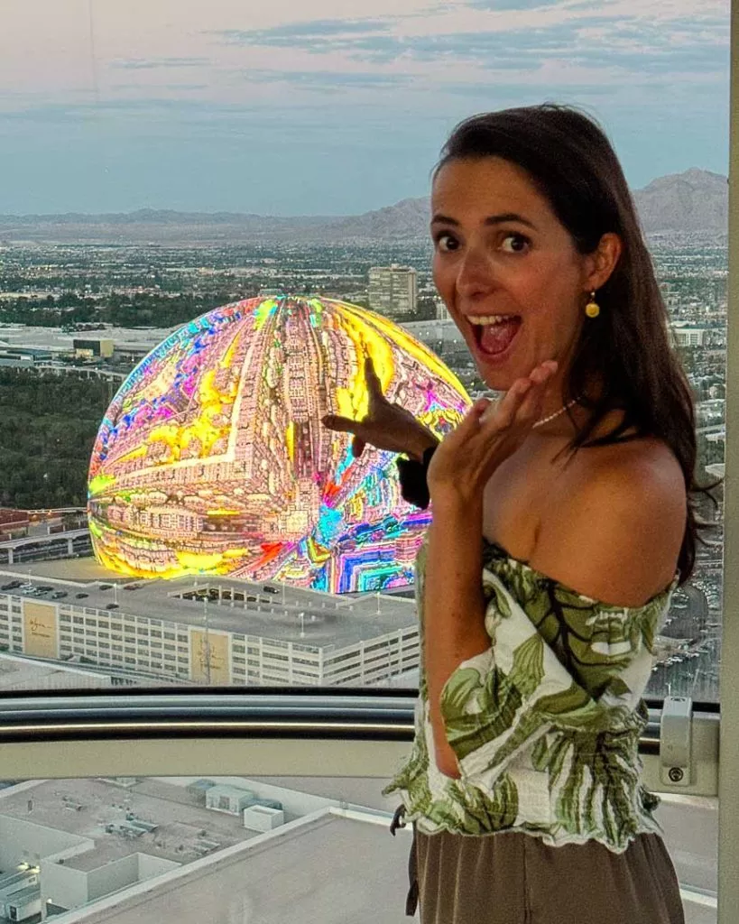 Blick auf The Sphere vom High Roller Riesenrad in Las Vegas