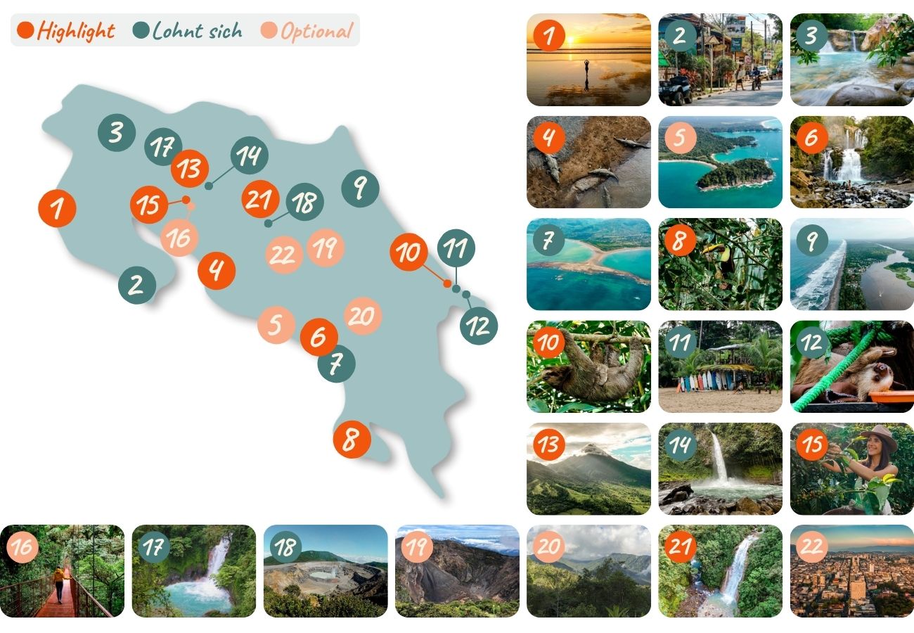 costa rica sehenswuerdigkeiten karte