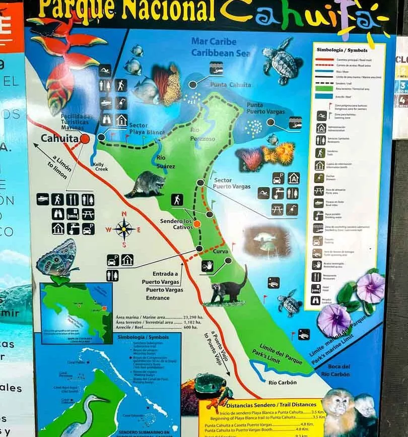 Puerto Viejo Costa Rica Cahuita Nationalpark Wanderwege Karte
