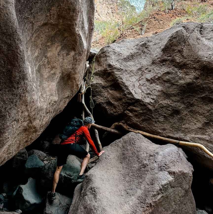 Baja California Sur Mexiko Klettern mit Seil im Tabor Canyon