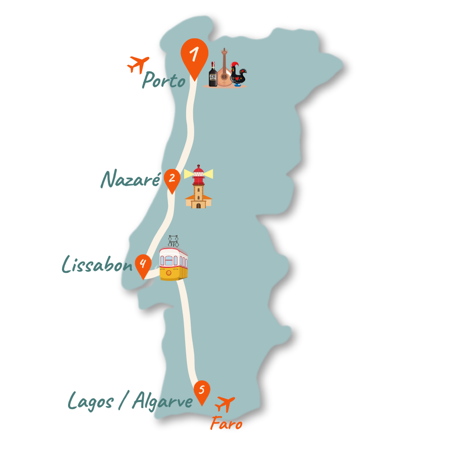 Portugal 10 Tage Route Karte NEU 01