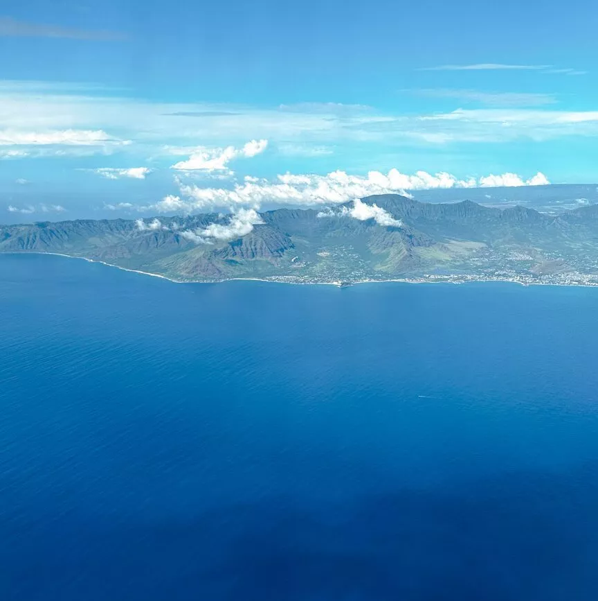 Hawaii Aussicht vom Flugzeug auf Oahu
