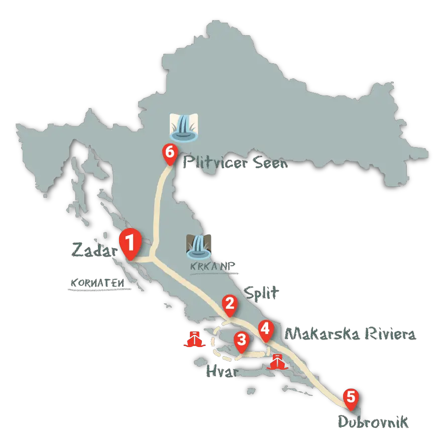 Kroatien Rundreise Route 2 Wochen