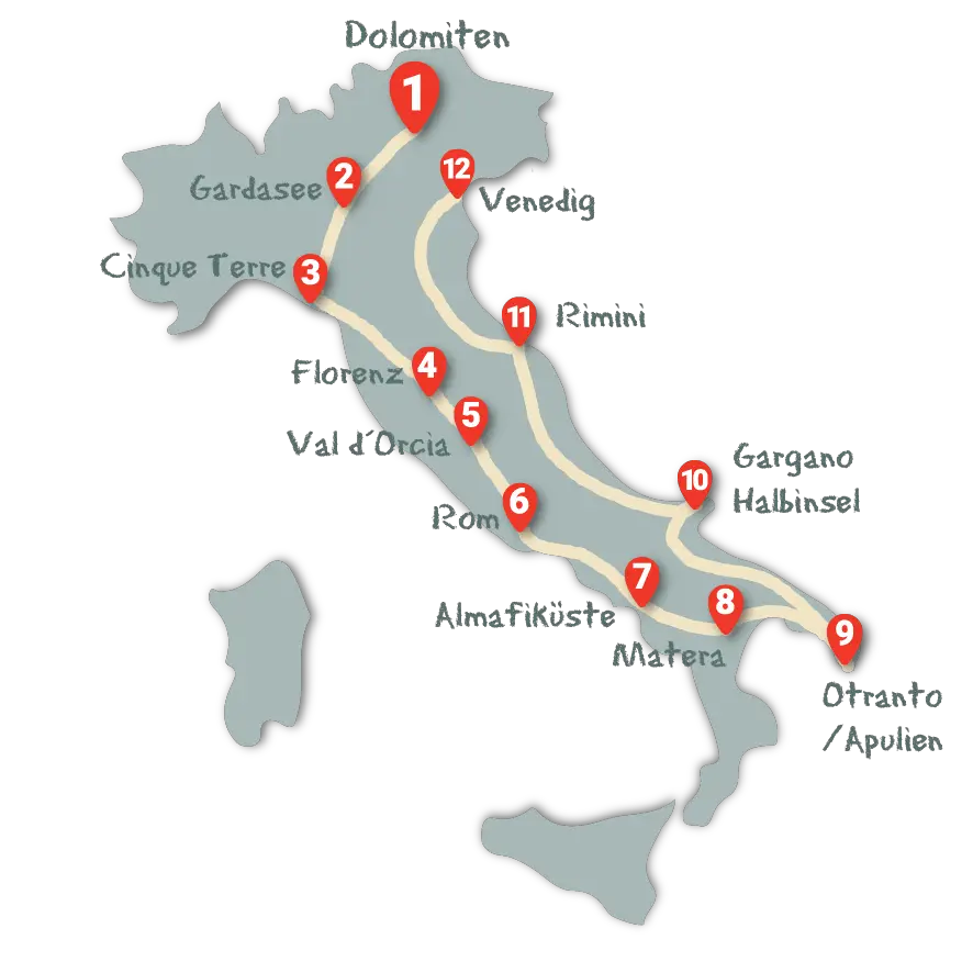 Italien Rundreise Route 3 Wochen