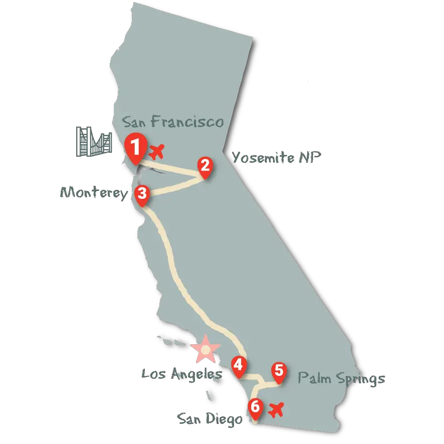 USA Westküse Kalifornien Rundreise Route 2 Wochen
