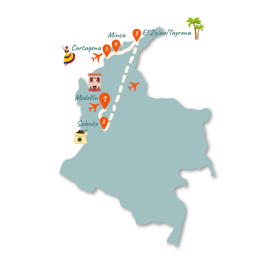 Kolumbien Route 2 Wochen Karte 01