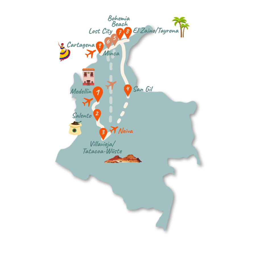 Kolumbien Route 3 Wochen Karte 01