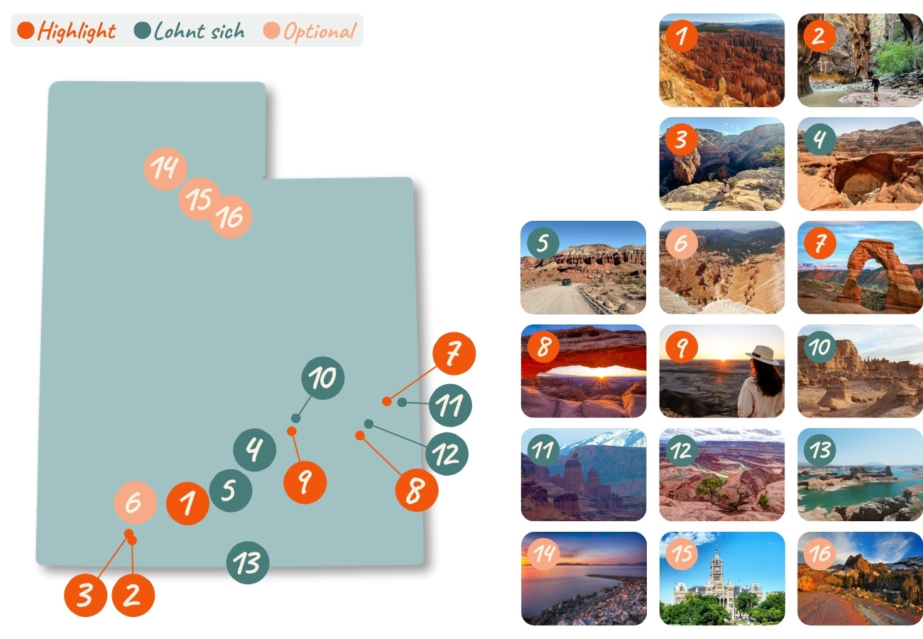 Utah Sehenswuerdigkeiten Karte 01 Utah Sehenswuerdigkeiten Karte 01