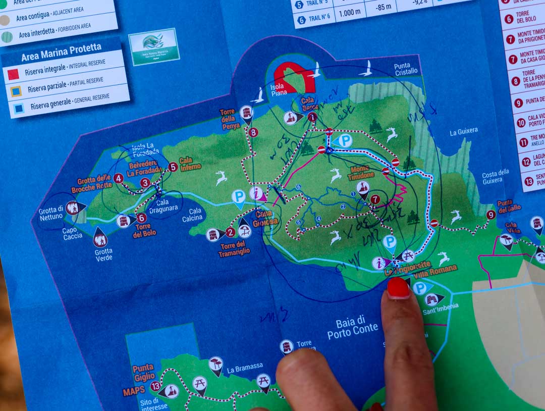 alghero wanderkarte naturpark le prigionette