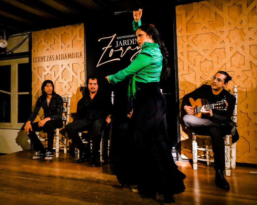 andalusische flamenco taenzerin tritt mit musikern auf