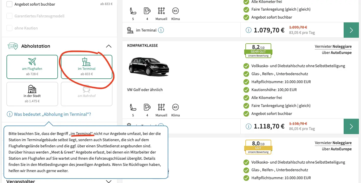 billiger-mietwagen auto am terminal abholen