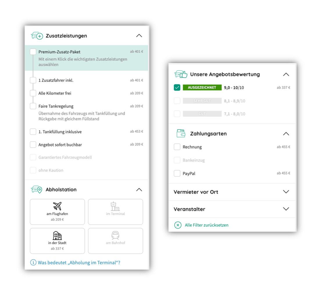 billiger-mietwagen Filteroptionen 2