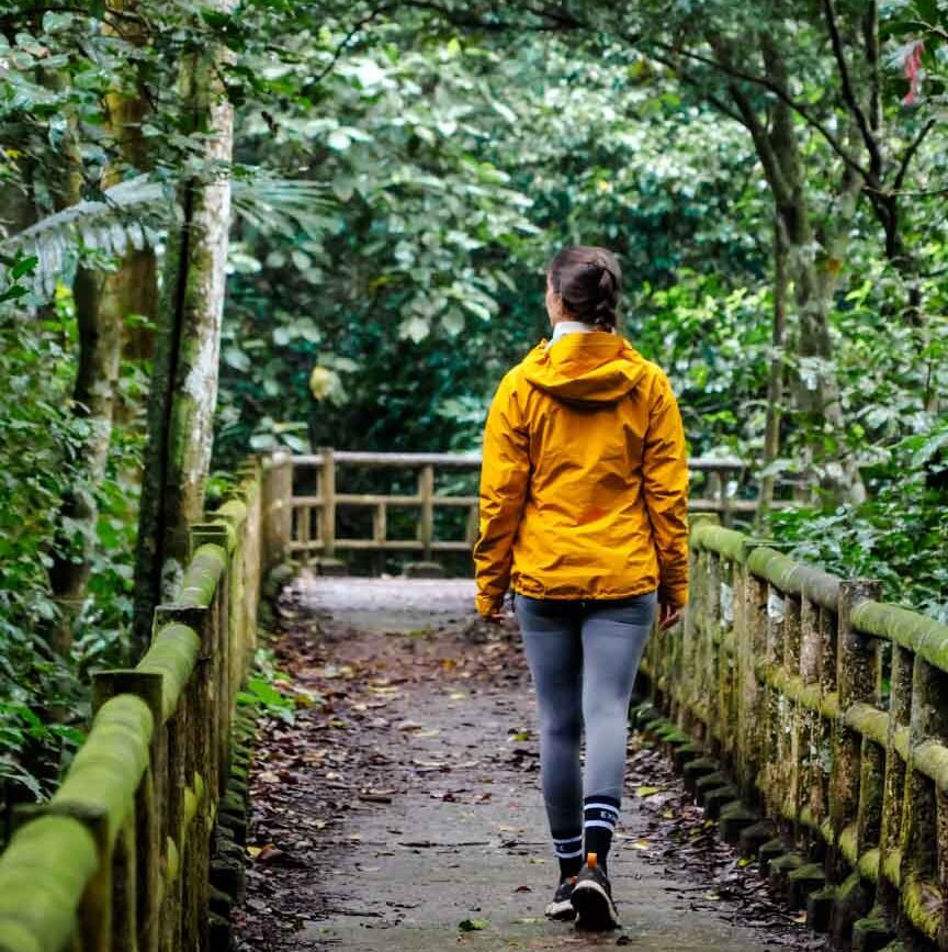 nina wandert ueber bruecke im vietnamesischen dschungel