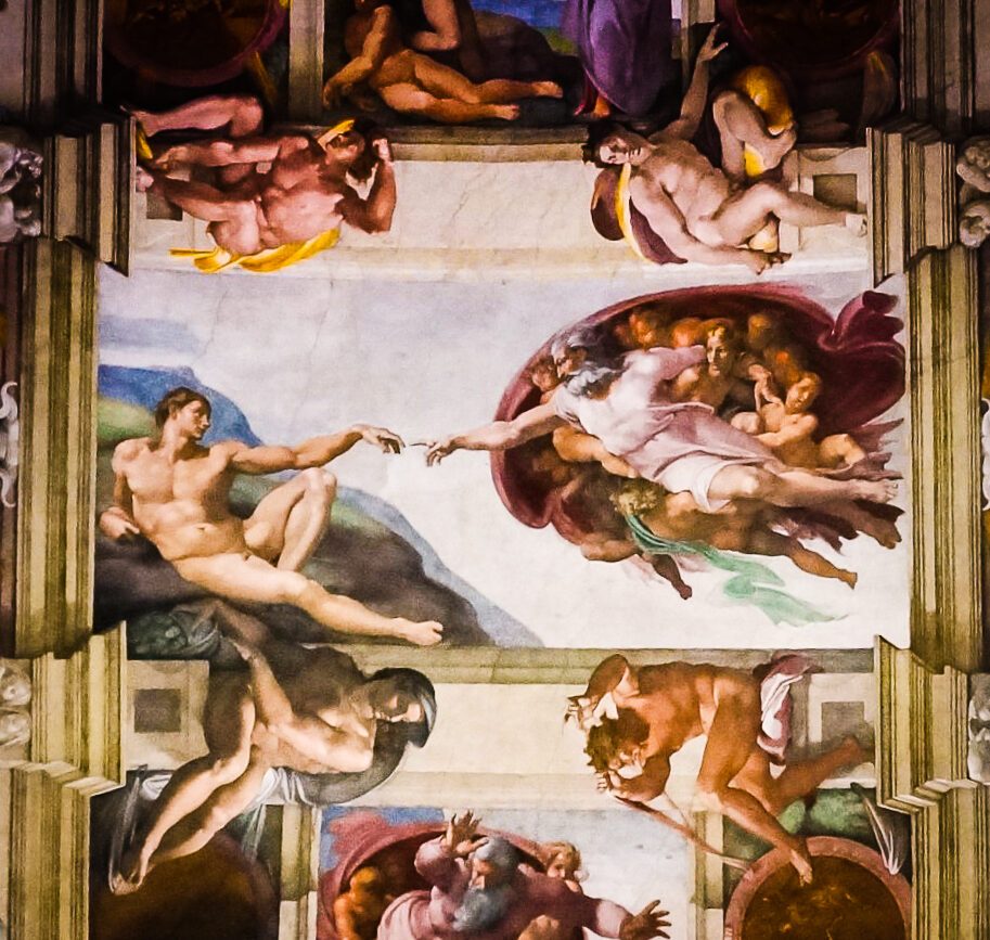 erschaffung adams bild von michelangelo in der sixtinischen kapelle