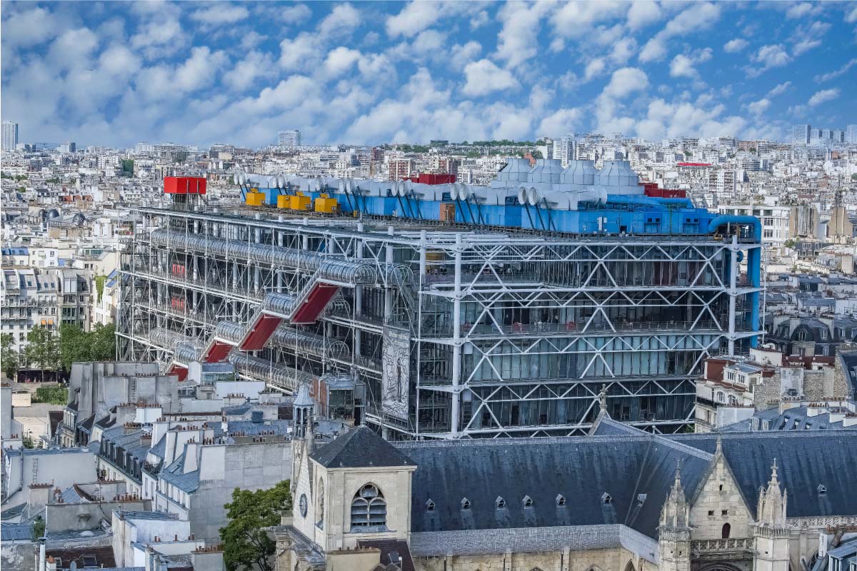 Ansicht des Centre Pompidou von oben in Paris