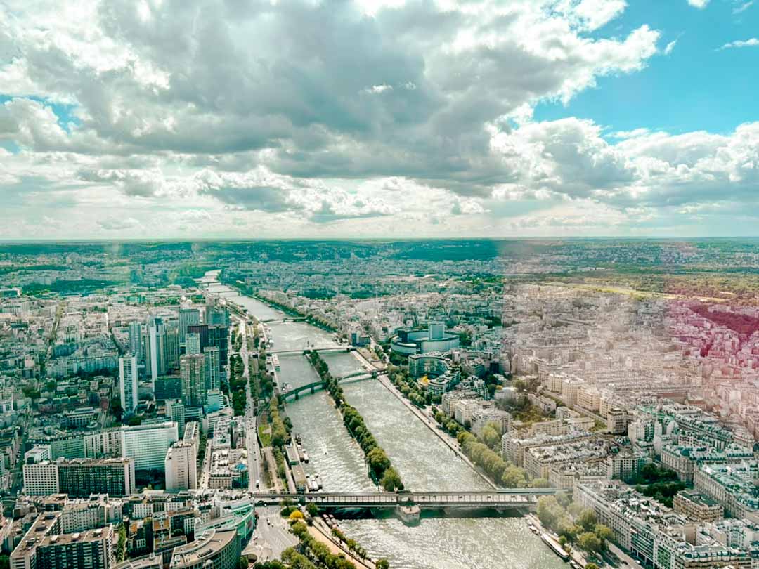 Blick auf die Seine von der Eiffelturmspitze, Paris