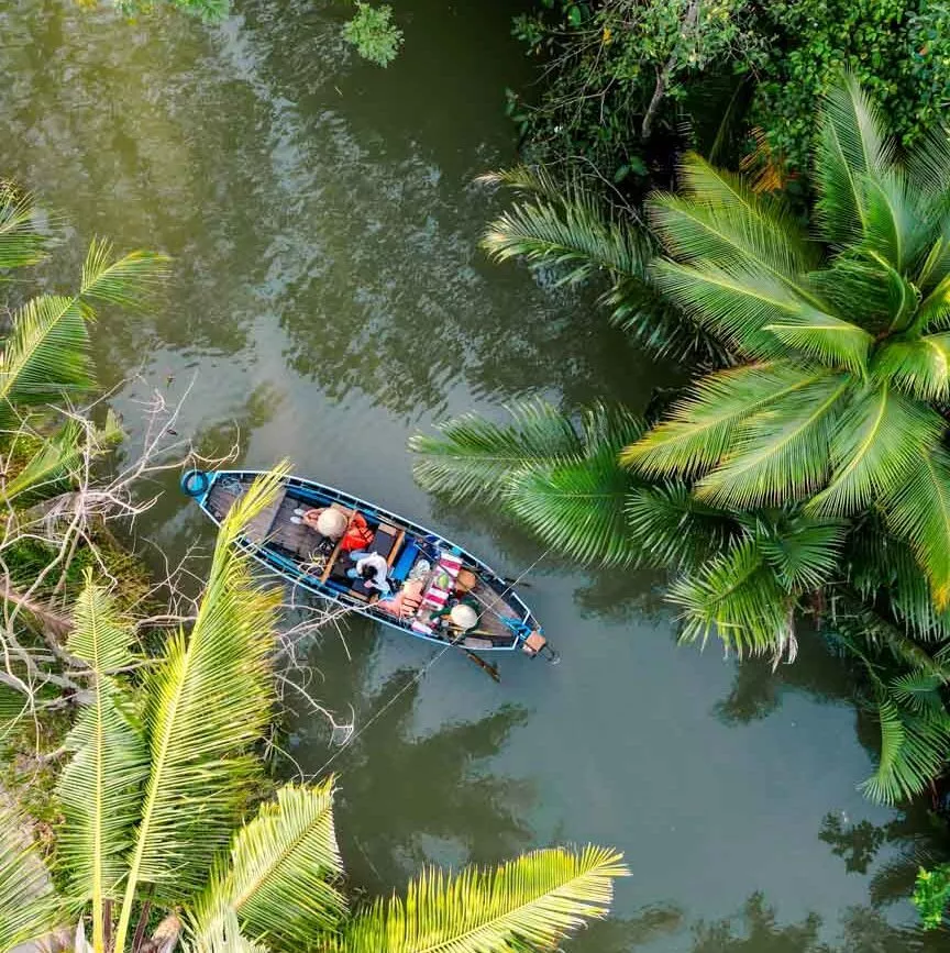 Drohnenaufnahme Bootstour in Can Tho, Vietnam