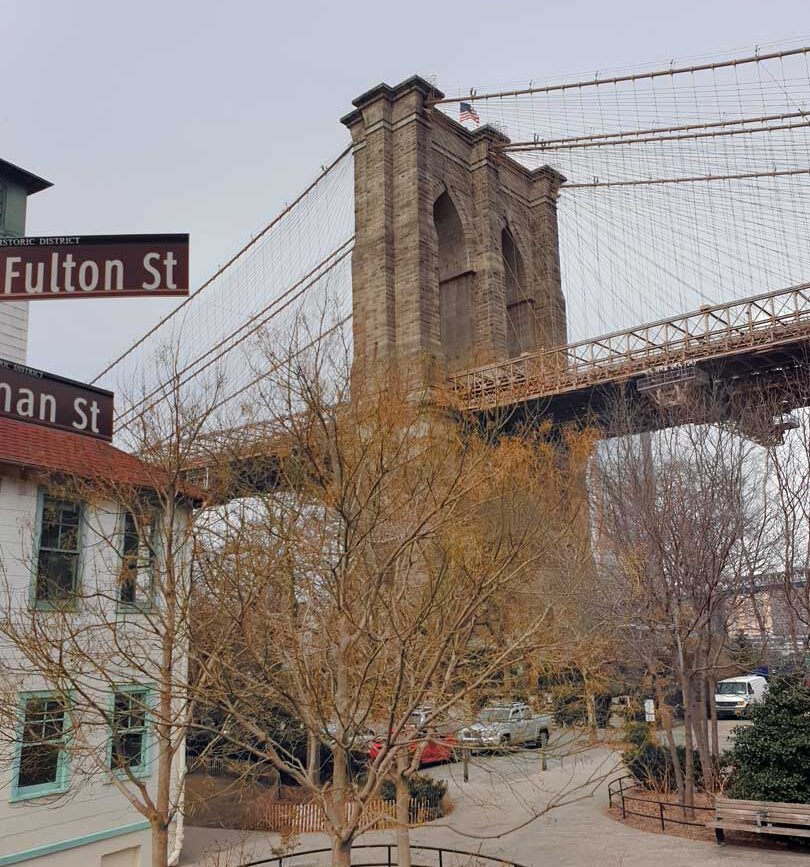 New York Staedtetrip Brooklyn Bridge Von Unten