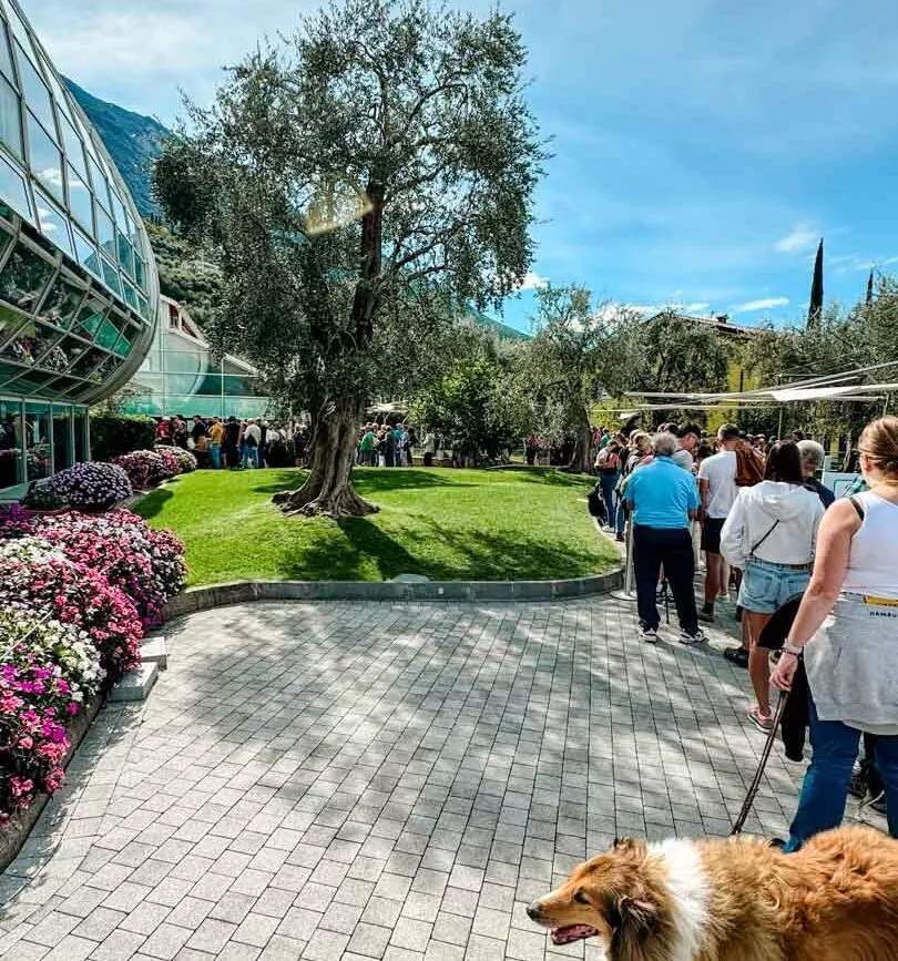 schlange vor der gondelstation auf den monte baldo am nachmittag