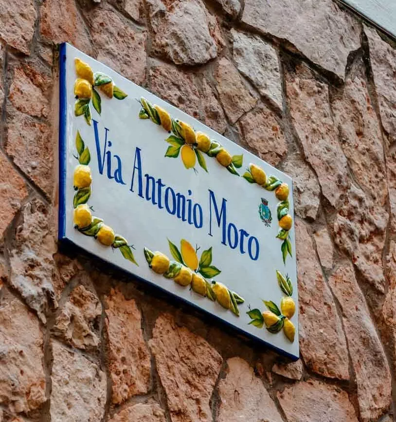 zitronen auf den strassenschildern in limone am gardasee