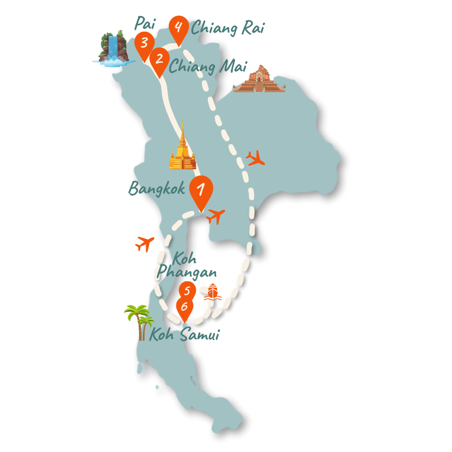 Thailand Route Norden Sueden 3 Wochen Karte 01