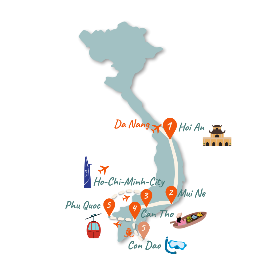 Vietnam Sueden Route 2 Wochen Karte 01