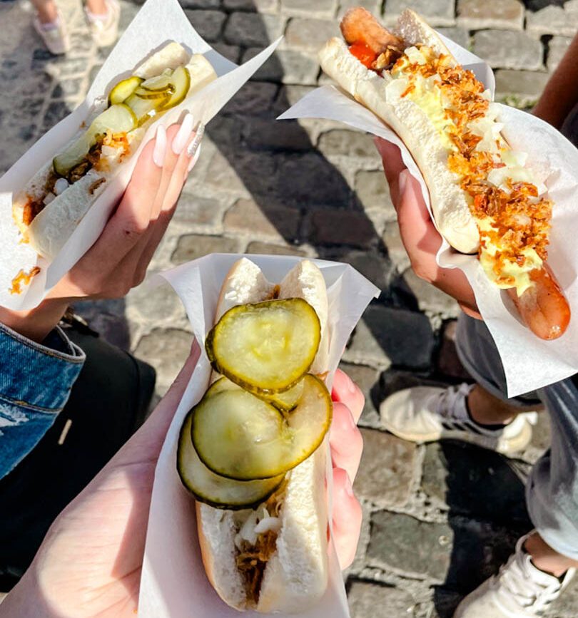 Dänische Hotdogs in Kopenhagen, Dänemark