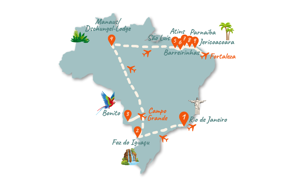 Brasilien Route 3 Wochen Karte 02 Brasilien Route 3 Wochen Karte 02