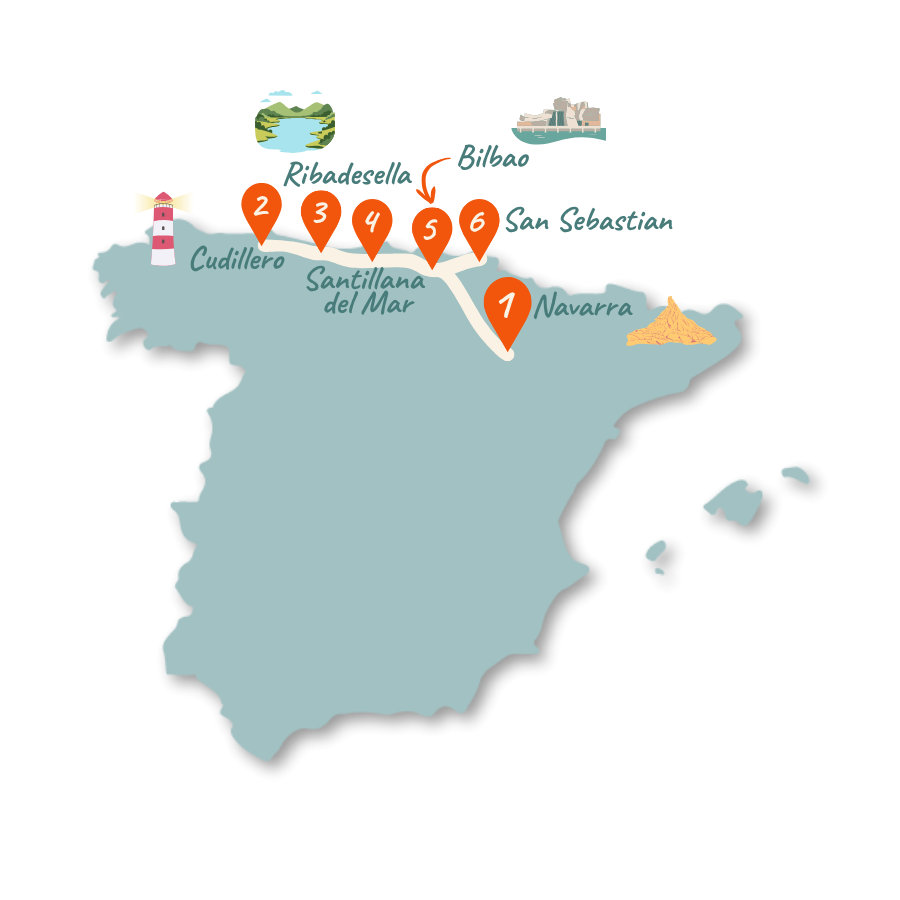 Nordspanien 2 Wochen Route Karte neu 01