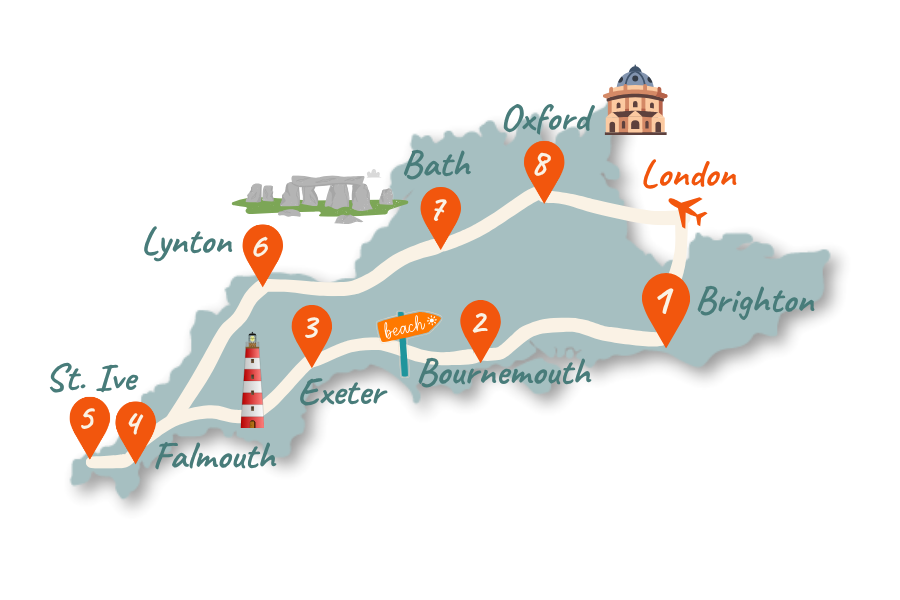 Suedengland Route 14 Tage Karte 02 Südengland_Route_14-Tage_Karte_02