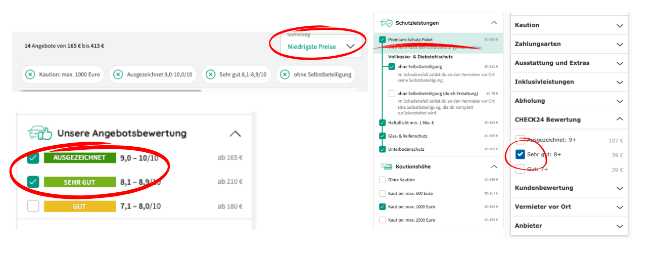 filtereinstellungen bei vergleichsportalen portugal mietwagen