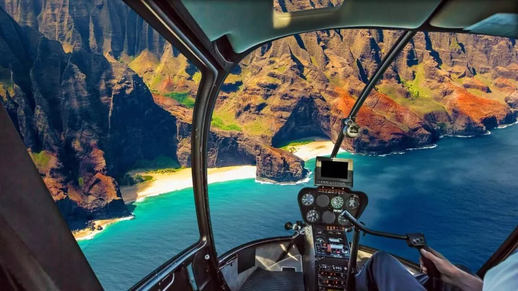 vorne sitzen beim helikopter rundflug auf kauai