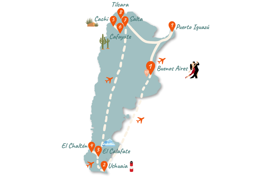 Argentinien Route 3 Wochen Karte 02 Argentinien Route 3 Wochen Karte 02