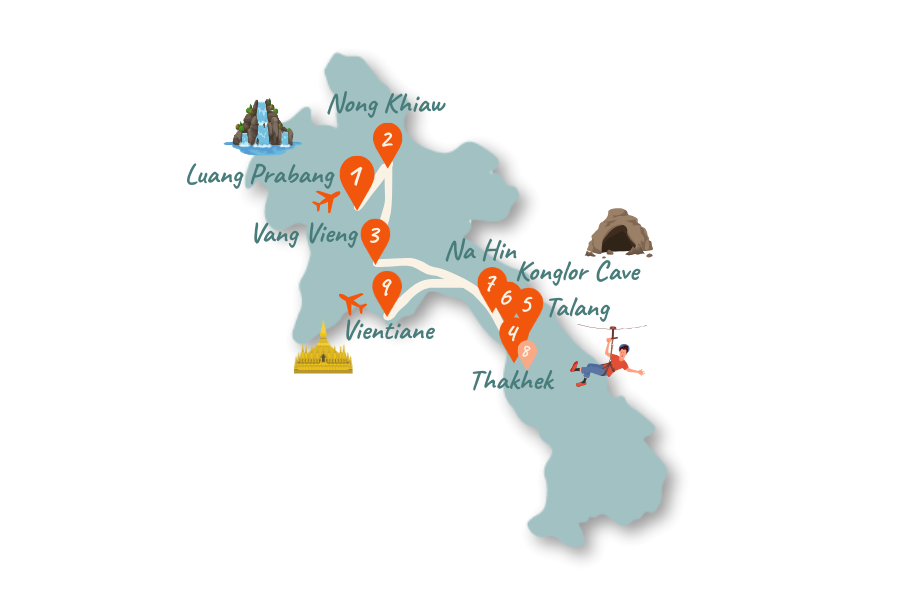 Laos Route 2 Wochen Karte 02 Laos Route 2 Wochen Karte 02