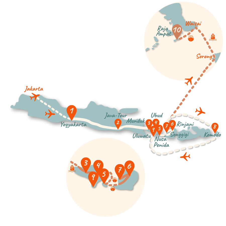 Indonesien Rundreise Route 4 Wochen Karte neu 01