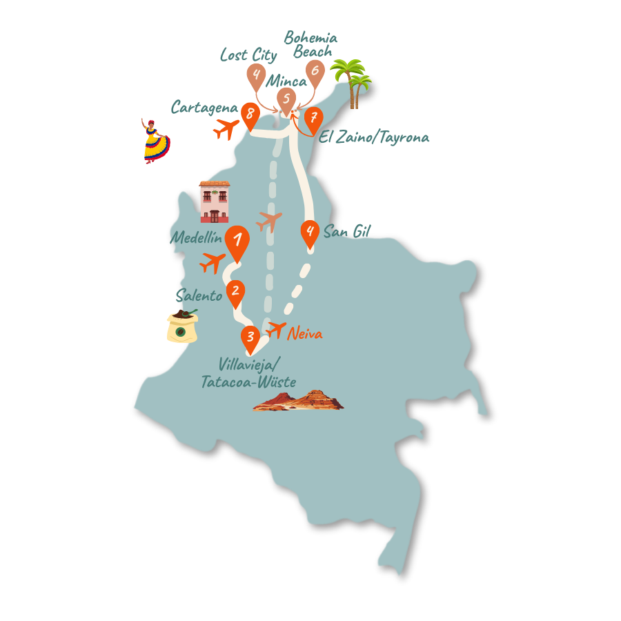 Kolumbien Route 3 Wochen Karte neu 01