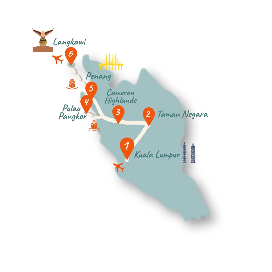 Malaysia Karte 2 Wochen Route neu 01