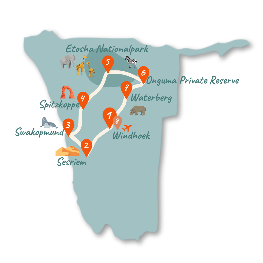 Namibia Route 10 Tage Karte 01