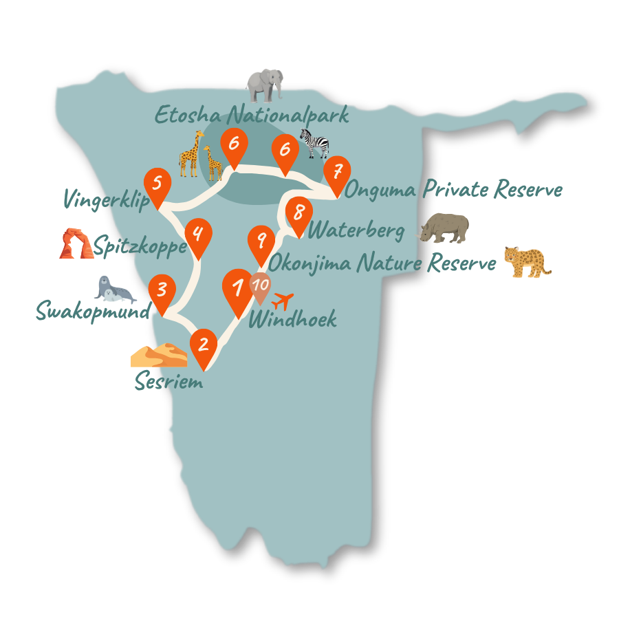 Namibia Route 2 Wochen Karte 01