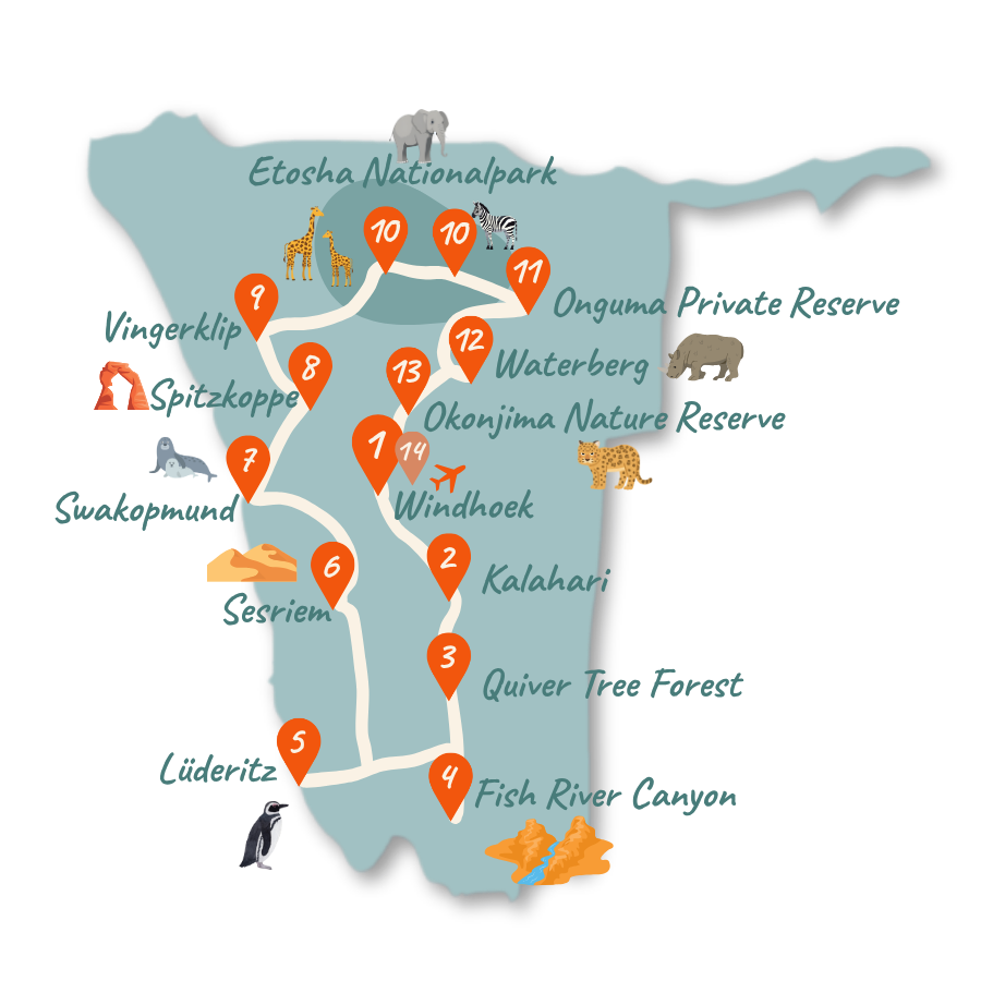 Namibia Route 3 Wochen Karte 01