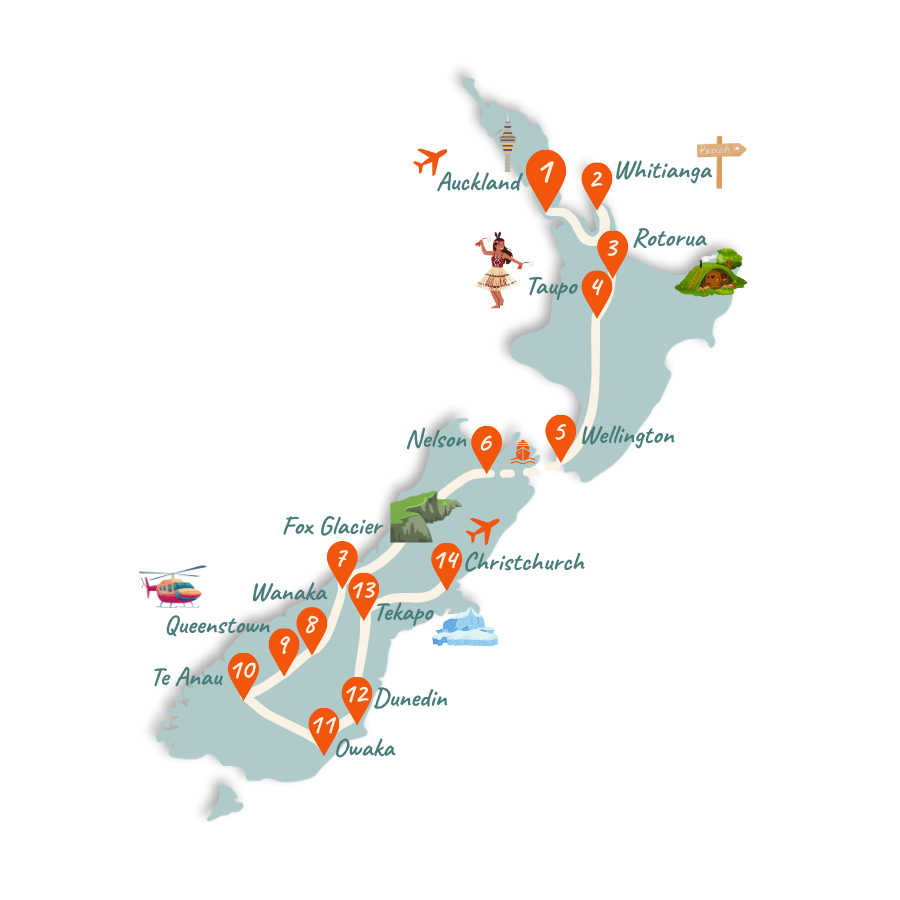 Neuseeland Route 4 Wochen Karte 01