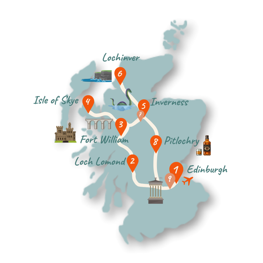 Schottland Route 10 Tage Rundreise Karte neu 01