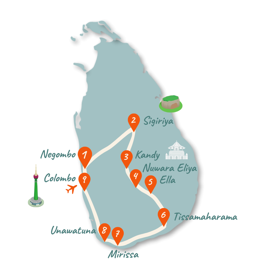 Sri Lanka Route 2 Wochen Karte 01