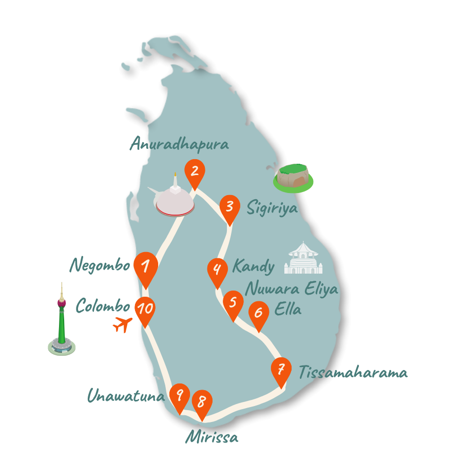 Sri Lanka Route 3 Wochen Karte 01