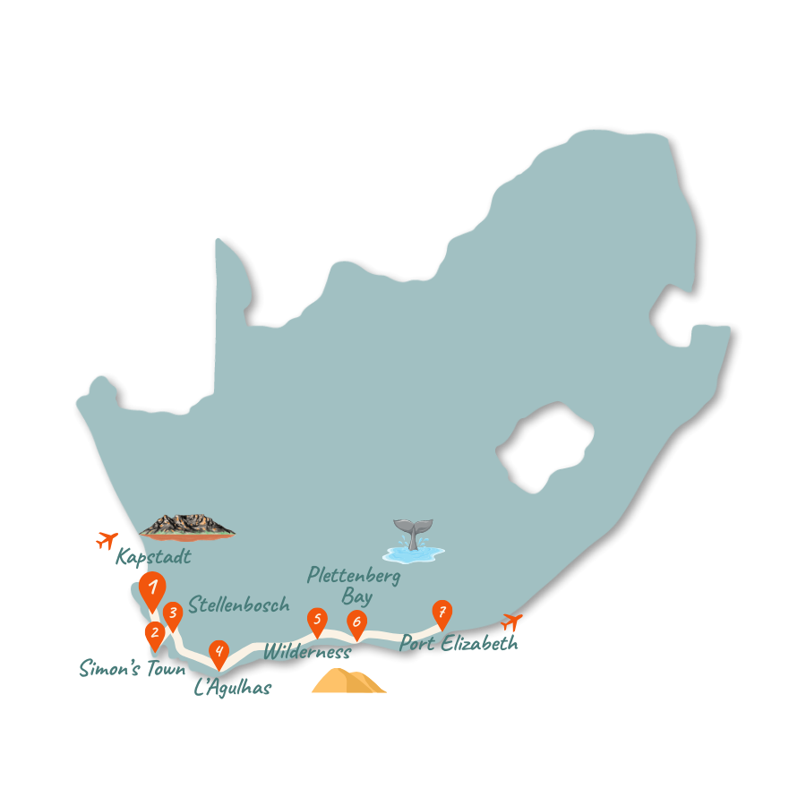 Suedafrika Route 2 Garden Route Kapstadt Karte 01