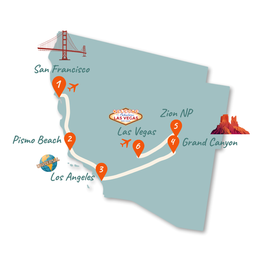 USA Westkueste Route 2 Wochen Karte 01