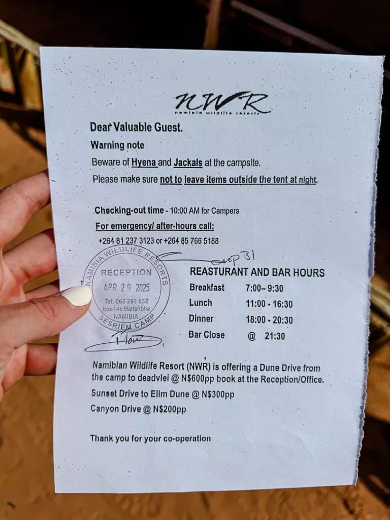 bestaetigung campingplatz dass wir im park uebernachten